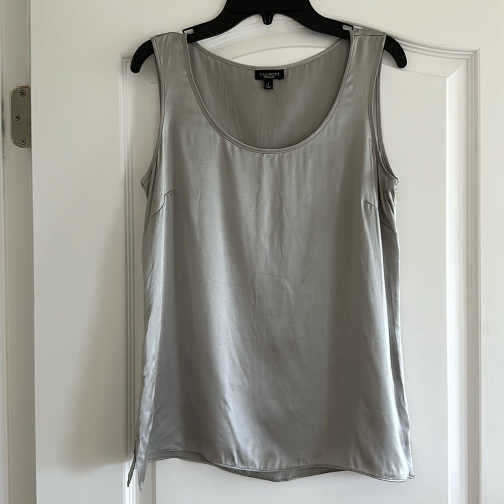 Talbots silk tank top, size 2, silver color